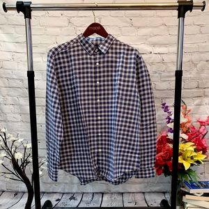 Theory Gingham Plaid Button Up Shirt 100% Cotton